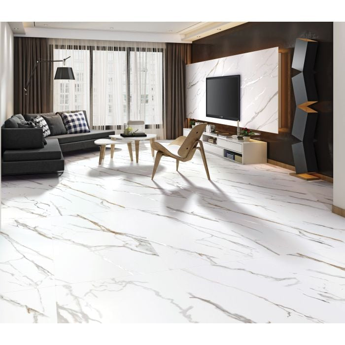 Bella Statuario Marble Effect 60x120 White Matt Carving
