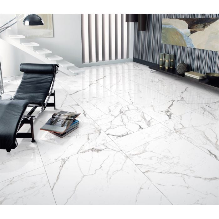 Island Carrara Marble Effect 60x60 White Polished