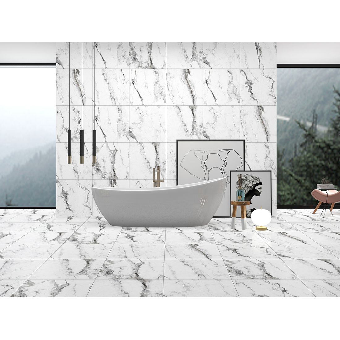 Lucca Marble 60×60 White Matt Carving R10
